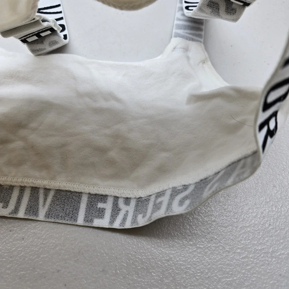 Victoria's Secret Women Bra Small White‎ Bralette Wireless Knit Strap Adjustable